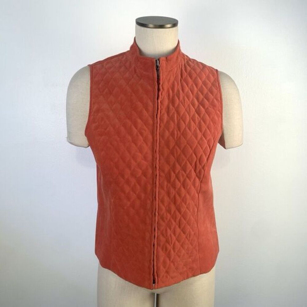 JM Collection Orange/Rust Lined Quilted Zip Front Vest - 10 P